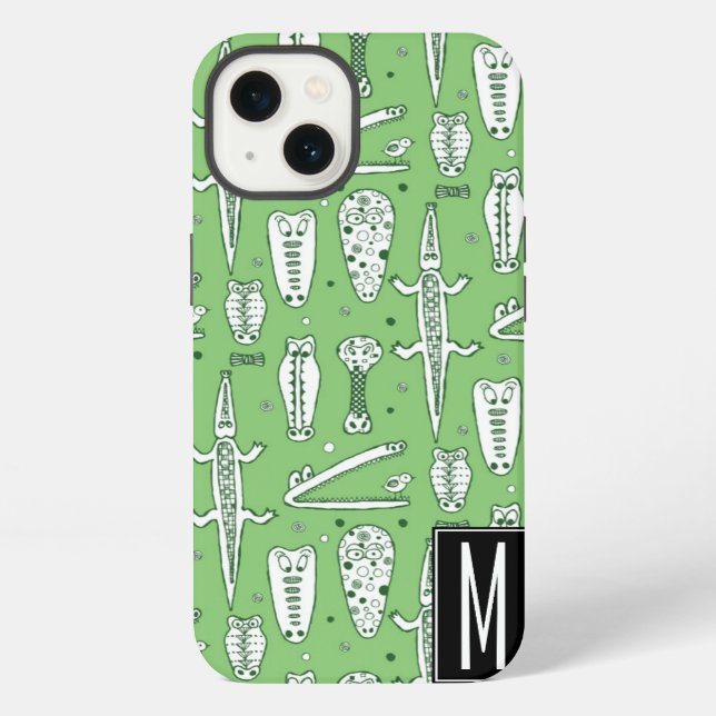Sketch Crocodile Pattern | Monogram iPhone Case (Back)