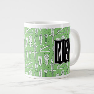 Sketch Crocodile Pattern Monogram Large Coffee Mug