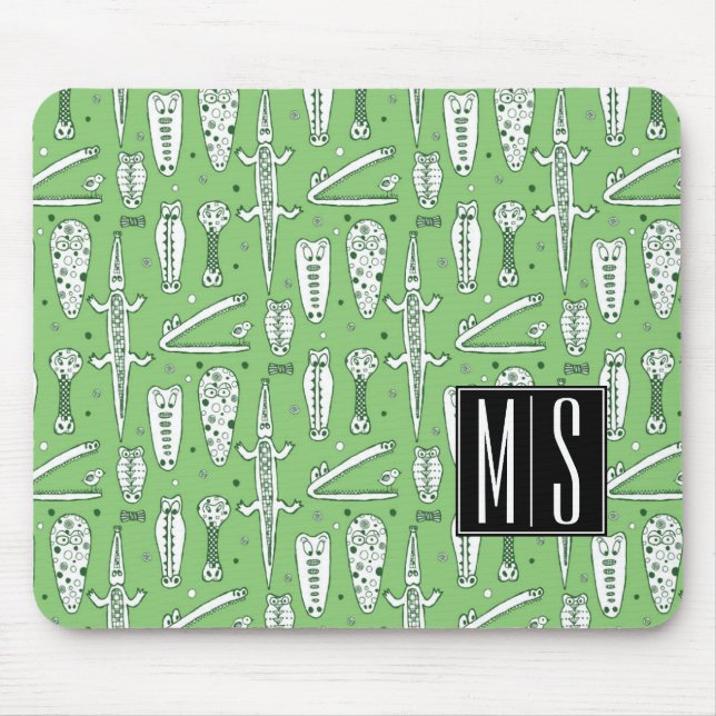 Sketch Crocodile Pattern | Monogram Mouse Pad (Front)