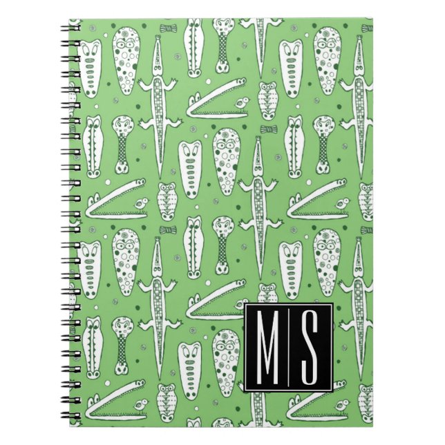 Sketch Crocodile Pattern | Monogram Notebook (Front)
