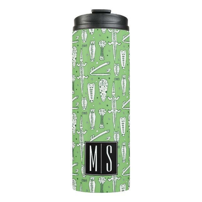 Sketch Crocodile Pattern | Monogram Thermal Tumbler (Front)