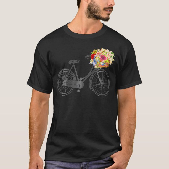 Sketch Drawing Bike Bicycle Flower Basket T-Shirt (Front)