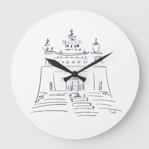 Sketch drawing Buddhist temple Large Clock