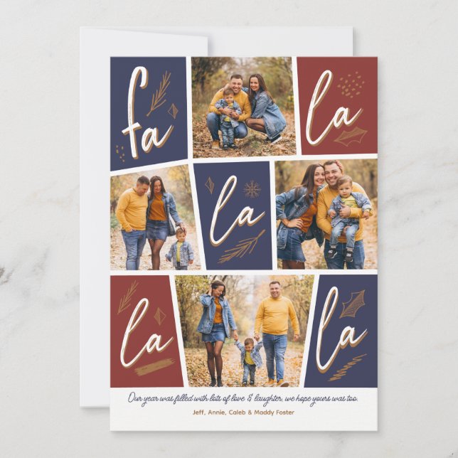 Sketch Fa La La La La Four Photo Christmas Holiday Card (Front)