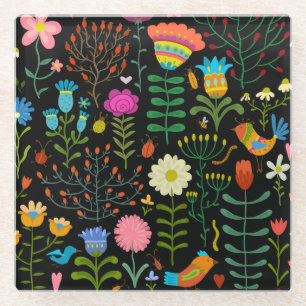 Sketch floral, seamless artistic pattern. glass coaster