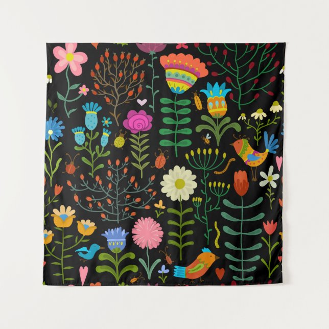 Sketch floral, seamless artistic pattern. tapestry (Front)