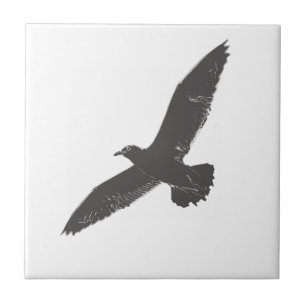 Sketch Flying Seagull Wings Ceramic Tile