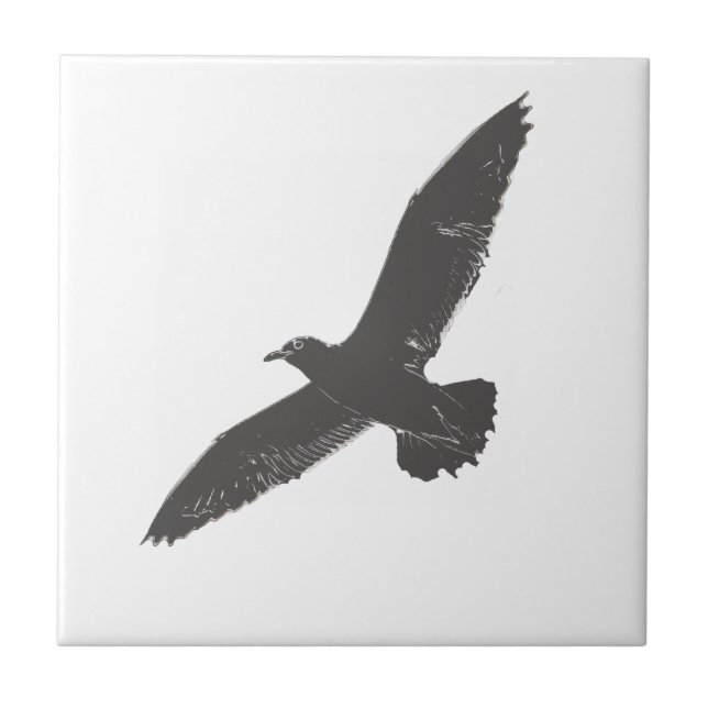 Sketch Flying Seagull Wings Ceramic Tile (Front)