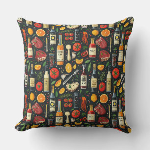 Sketch food barbecue, barbecue cutlery, steaks, ga cushion