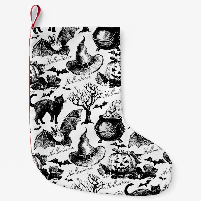 Sketch Halloween seamless pattern Small Christmas Stocking (Front)