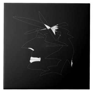 Sketch Head Weird Face Minimalism Ceramic Tile