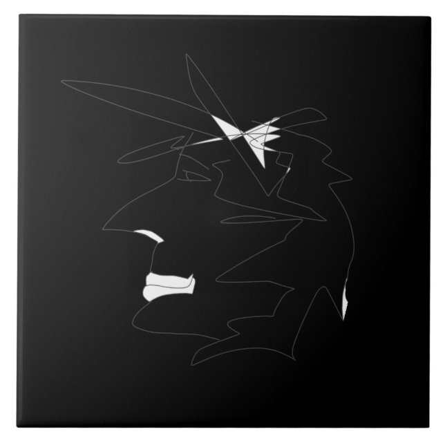 Sketch Head Weird Face Minimalism Ceramic Tile (Front)