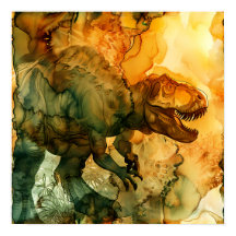 Sketch in Ochre Alcohol Ink Tyrannosaur