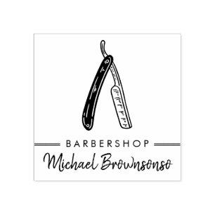 Sketch Logo Razor Male Hairdresser Barbershop Pole Rubber Stamp