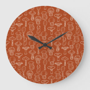 Sketch Mushrooms: Cute Seamless Background. Large Clock