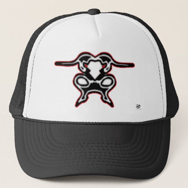 Sketch of a jumping bull 2 trucker hat (Front)