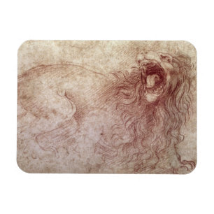 Sketch of a roaring lion (red chalk on paper) magnet