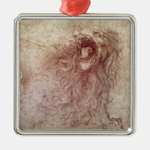 Sketch of a roaring lion (red chalk on paper) metal tree decoration