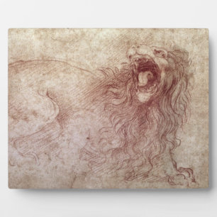 Sketch of a roaring lion (red chalk on paper) plaque