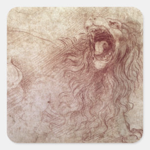 Sketch of a roaring lion (red chalk on paper) square sticker