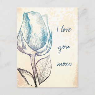 Sketch of a rose, postcard