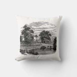 Sketch of a Rural American Farm House Cushion