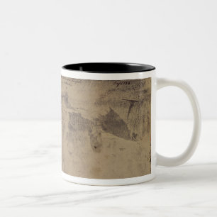Sketch of a shop with nine giant amphorae Two-Tone coffee mug