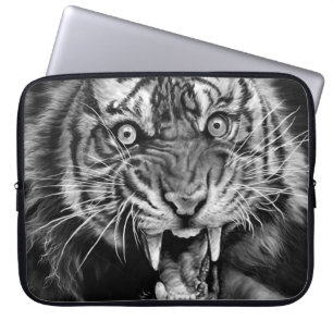 Sketch of a wild tiger in black and whiteblack,whi laptop sleeve