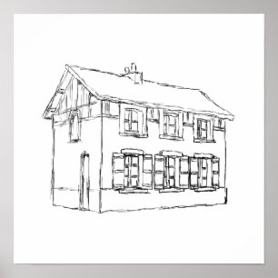 Sketch of an Old House, with Shutters. Poster