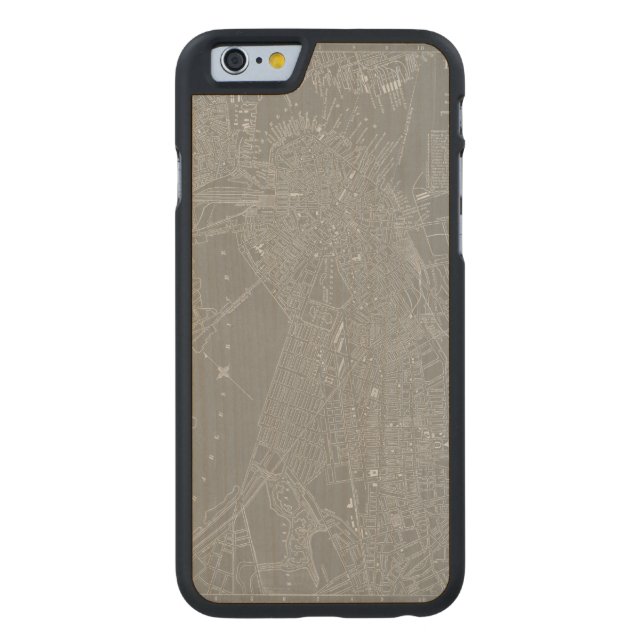 Sketch of Boston City Map Carved Wood iPhone Case (Back)