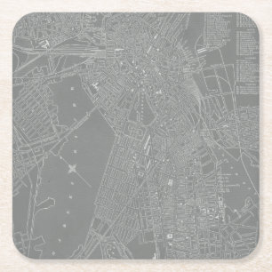 Sketch of Boston City Map Square Paper Coaster