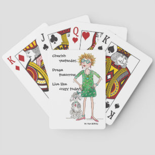 Sketch of calm young woman "Live like crazy" Playing Cards