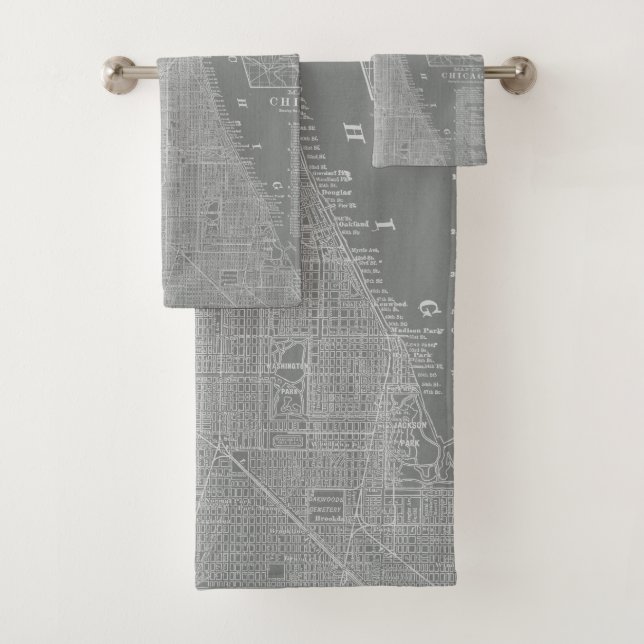 Sketch of Chicago City Map Bath Towel Set (Insitu)