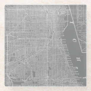 Sketch of Chicago City Map Glass Coaster
