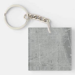 Sketch of Chicago City Map Key Ring