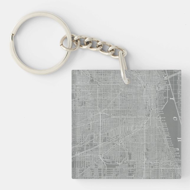 Sketch of Chicago City Map Key Ring (Front)