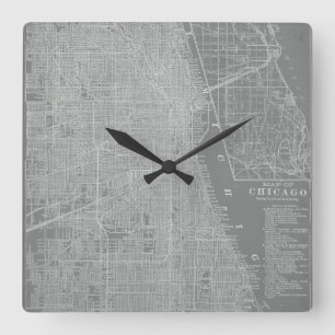 Sketch of Chicago City Map Square Wall Clock