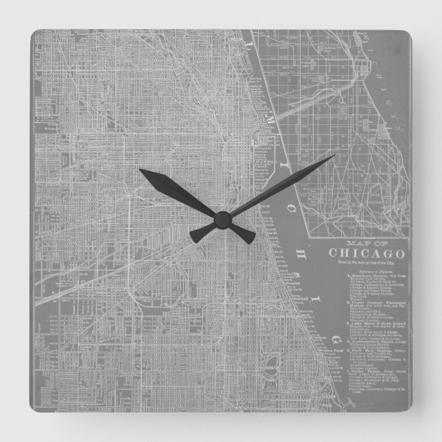 Sketch of Chicago City Map Square Wall Clock (Front)