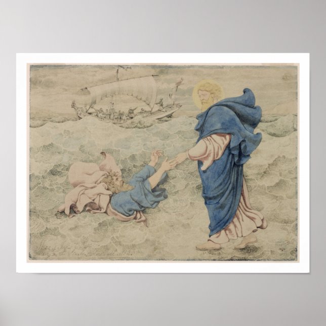 Sketch of Christ Walking on Water (w/c on paper) Poster (Front)