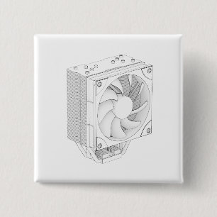Sketch of computer processor cooler 15 cm square badge