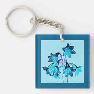 Sketch of Daylilies - Cobalt and Sky Blue Key Ring