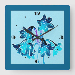Sketch of Daylilies - Cobalt and Sky Blue Square Wall Clock