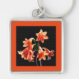 Sketch of Daylilies - Mandarin orange and Rust Key Ring