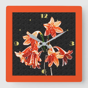 Sketch of Daylilies - Mandarin orange and Rust Square Wall Clock