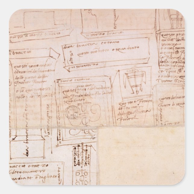 Sketch of Marble Blocks for Statues with Notes Square Sticker (Front)