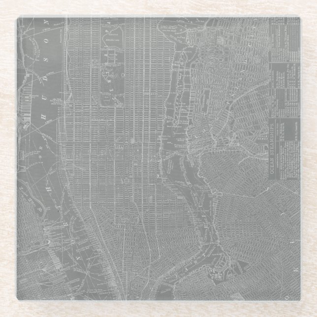 Sketch of New York City Map Glass Coaster (Front)