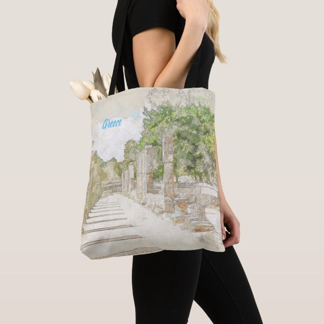 Sketch of ruins in Ancient Olympia, Elis, Greece Tote Bag (Close Up)