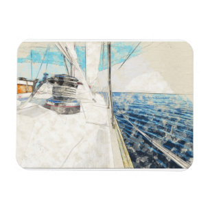 Sketch of sail vessel surfing through sea magnet