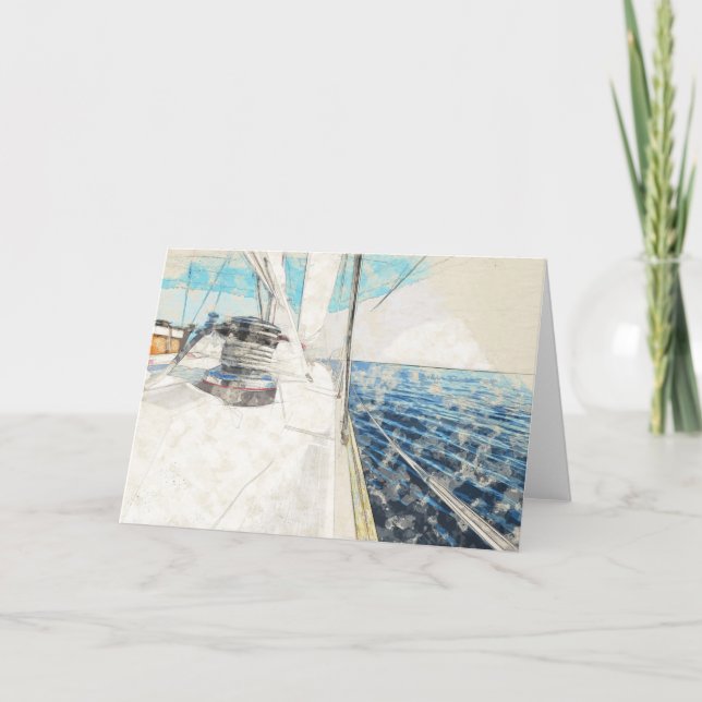 Sketch of sail vessel surfing through the sea card (Front)