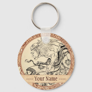 Sketch of Samurai Warrior with lion mask Hokusai Key Ring